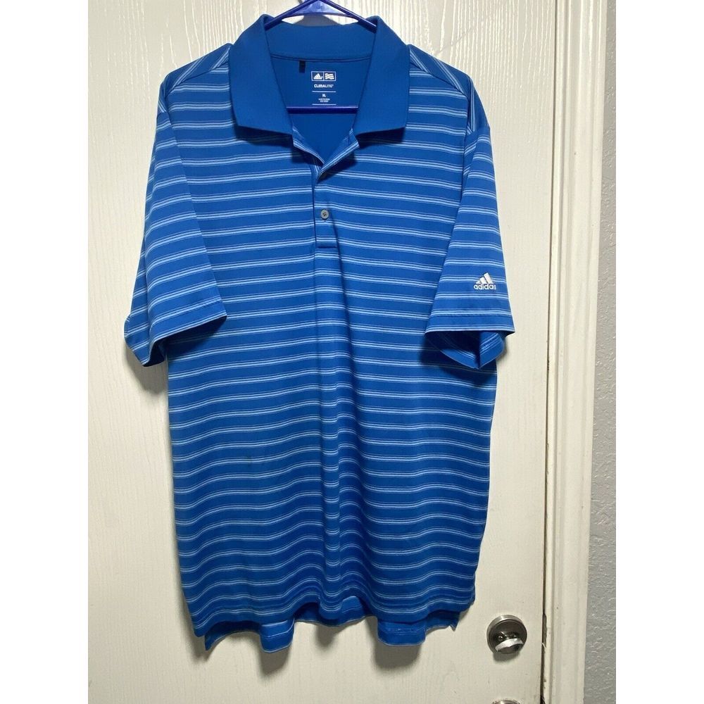 Adidas Men's Climalite Polo Striped Shirt XL Blue White Golf Lightweight